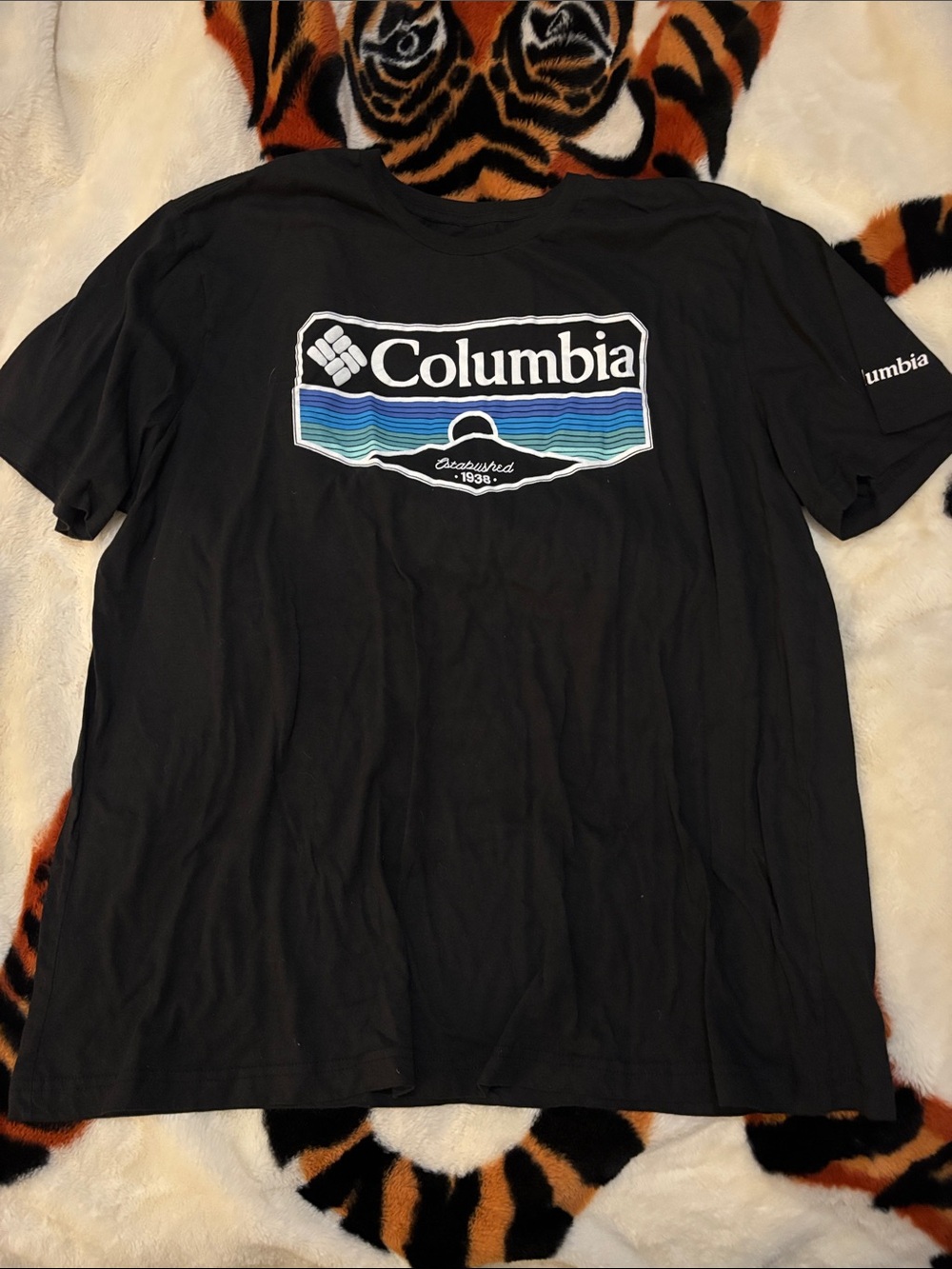 Columbia Black Short-Sleeve Logo Tee with Blue Accent
